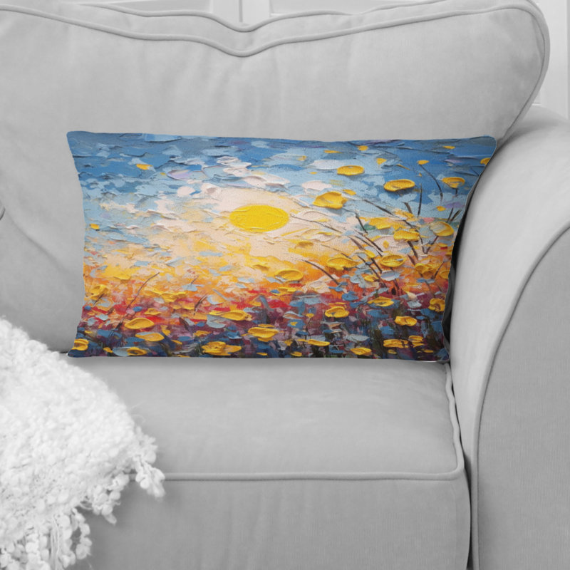 Champ de fleurs d'été de coquelicots et boutons d'or - Coussin décoratif imprimé de fleurs