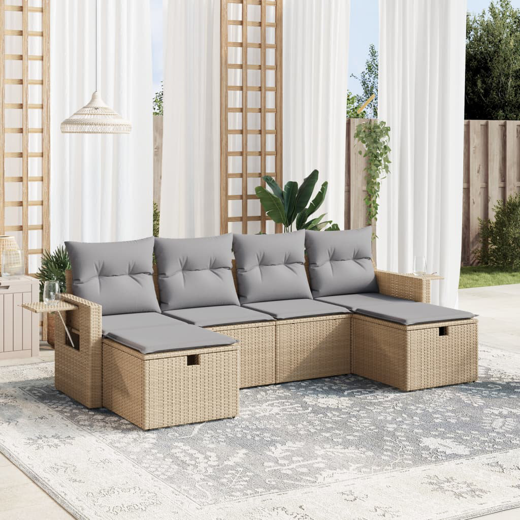 Vidaxl 6-Tlg. Garten-Sofagarnitur Mit Kissen Schwarz Poly Rattan