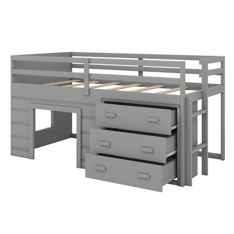 Lit mezzanine avec tiroirs et tablette, Gris