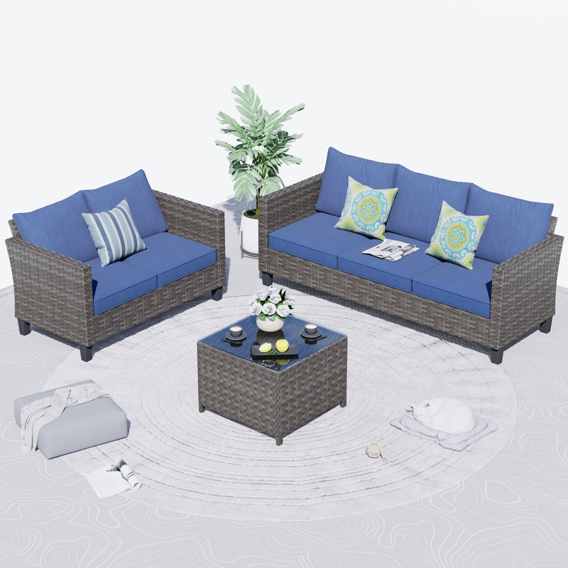 Vandell 5 - Person Patio Conversation Set with Cushions, Denim Blue