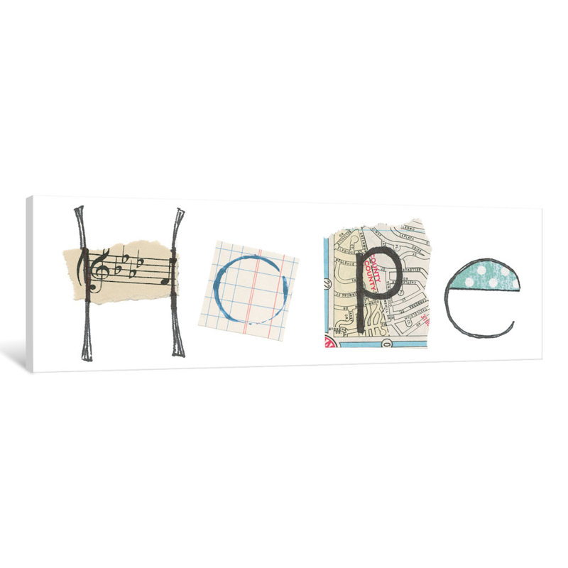 «Hope», art textuel sur toile, H 12 po x l 36 po x P 1,5 po, Toile tendue