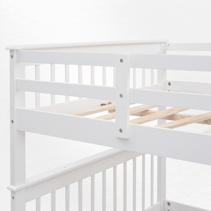 Lit superposé en bois avec escalier de rangement, Double sur double, Blanc