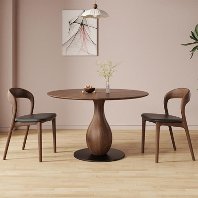 Table de salle à manger ronde en bois massif brun noisette