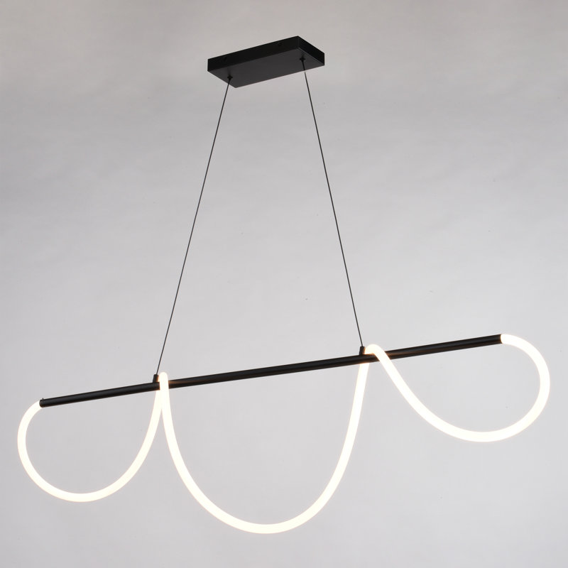 Buela 1L LED Matte Black Contemporary Linear Chandelier Island Pendant Light Fixture