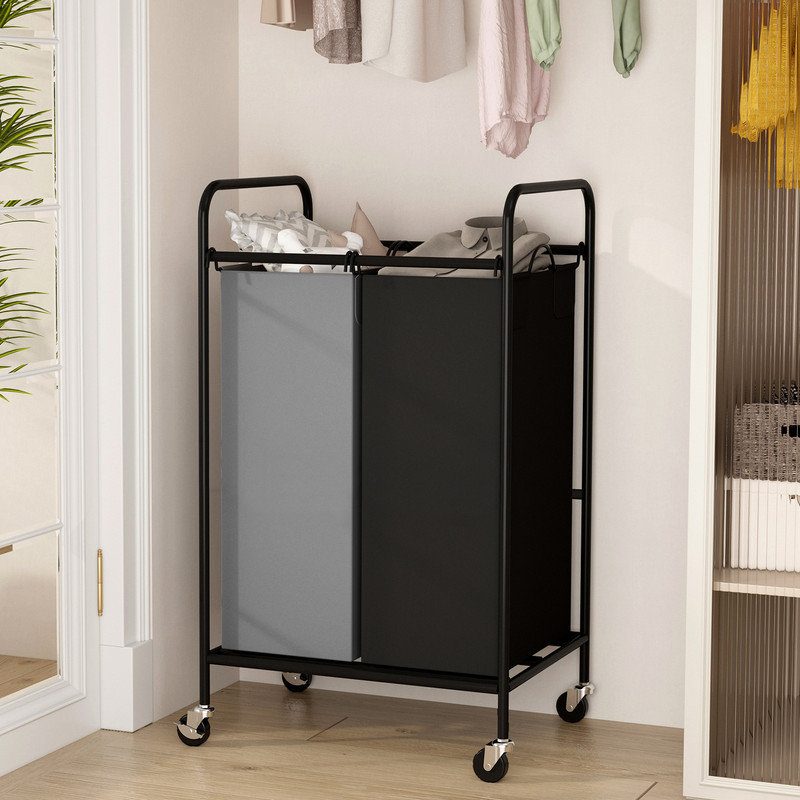 2-Bag Laundry Sorter Cart, 40LBS Rolling Laundry Hamper with Lockable Wheels