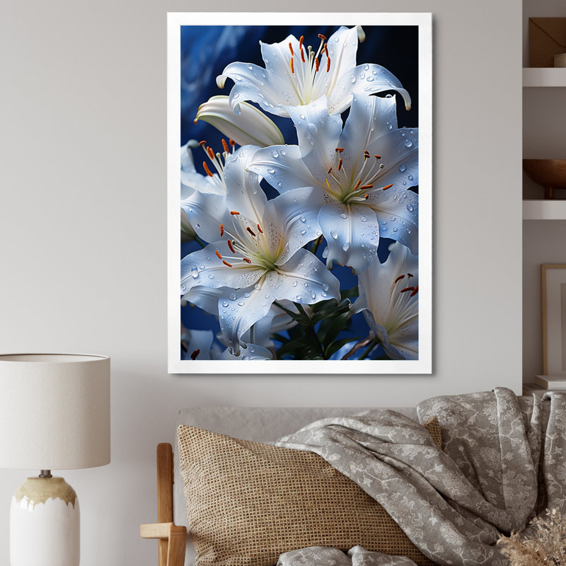 Flowers Serenity In White On Canvas Print, 32" H x 16" W x 1" D, White Single Picture Framed