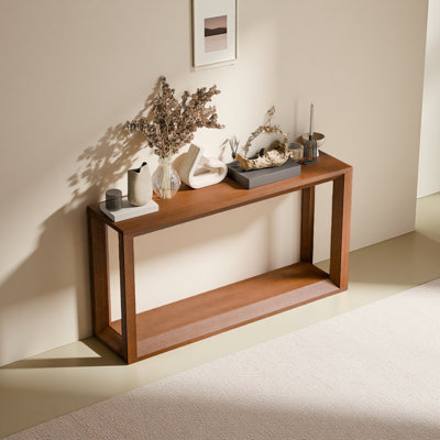 60" Rectangular Solid Wood Veneer Console Table, Wide Sofa Table, Behind Couch Table With Ample Storage For Entryway & Living Room