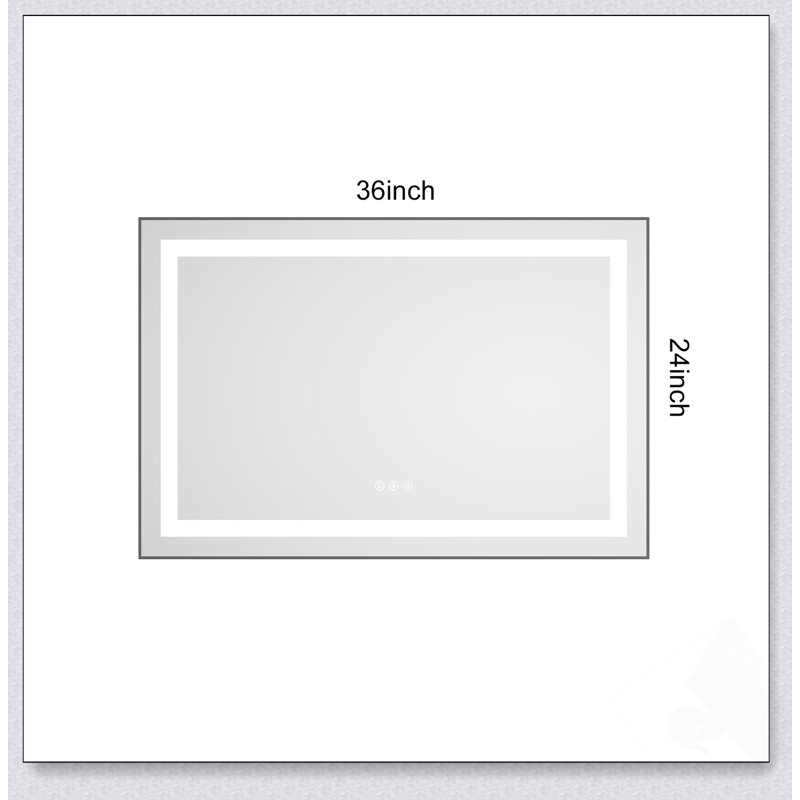 Miroir de salle de bain DEL, 24 po x 36 po, Noir, Horizontale
