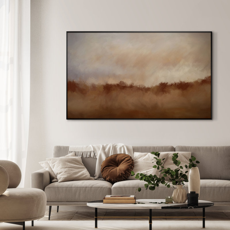 Rustic Abstract Landscape Neutral Beige and Brown Home Decor Extra Large Framed Wall Art Print (Frame Assembly Required)