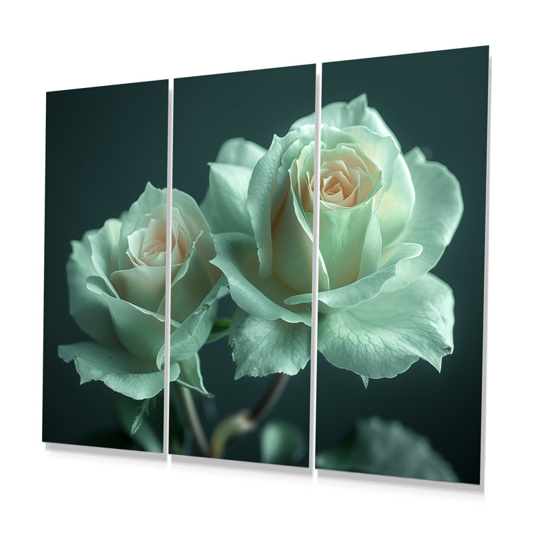 «White Green Mystical Garden Roses - Roses», ensemble de reproduction d'art mural, Métal métal, H 32 po x l 48 po x P 1 po