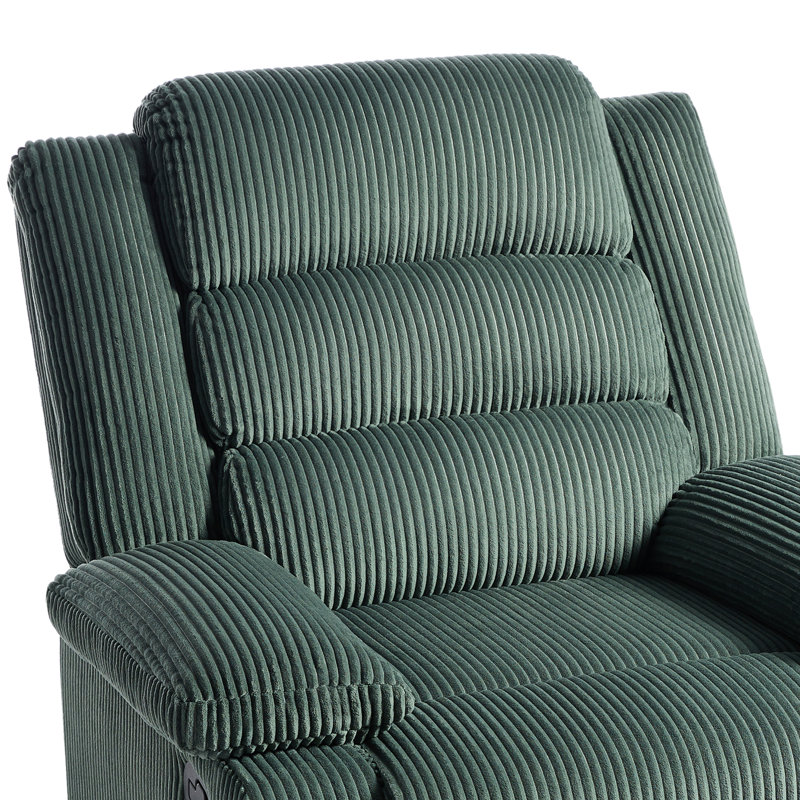 Ameiah Upholstered Gray Green Corduroy Manual Push Back Recliner Chair with Wingback, Gray Green