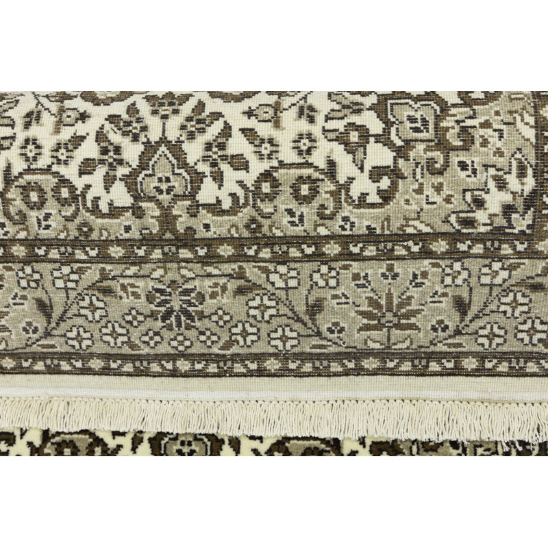Tapis carré floral en laine noué à la main crème 5 pi x 5 pi