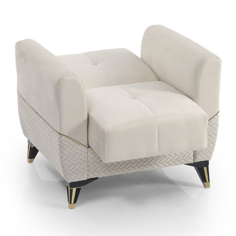 Fauteuil convertible rembourré avec rangement Modern Rivoka, Microfibe beige clair