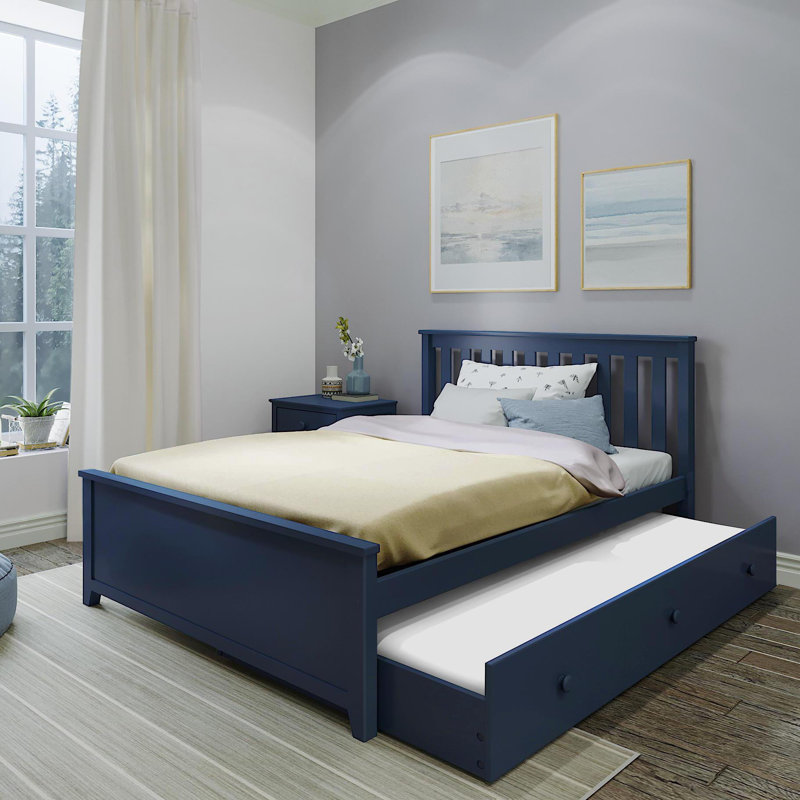 Lit matelot et capitaine avec lit gigogne en bois massif par Red Barrel Studio®, Double, Bleu