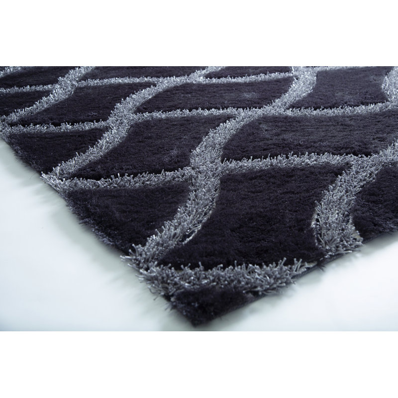 Tapis touffeté à la main noir Lonan, Rectangle 7 pi 6 po x 10 pi 2 po