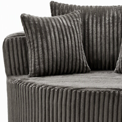 Oversized Round Swivel Accent Chair with Plush Upholstery and Throw Pillows