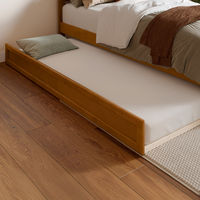 Lit plateforme en bois massif Asparas avec pied de lit et lit gigogne, Caramel clair, Simple TG