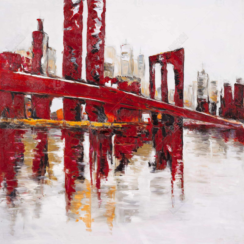 "Pont rouge abstrait et industriel", H 24 po x l 24 po