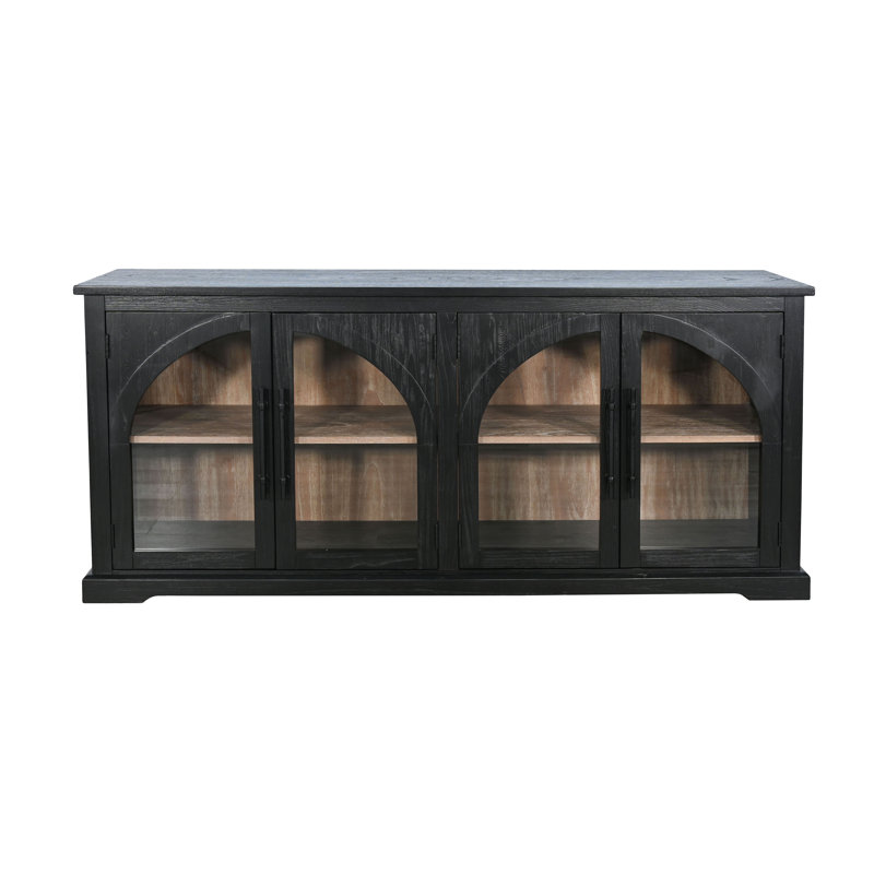  Elena Modern Black Wood Display Cabinet with Arched Glass Doors, Black