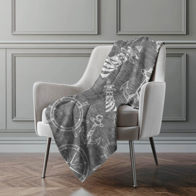 Addison Machine Washable Sherpa Nautical Throw Blanket