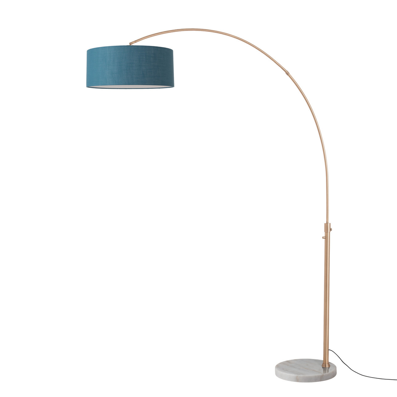 Float 92" Arc Lamp - Weathered Brass, White Marble Base, Linen Shade, Dimmable, Bulb Included, Pool Blue