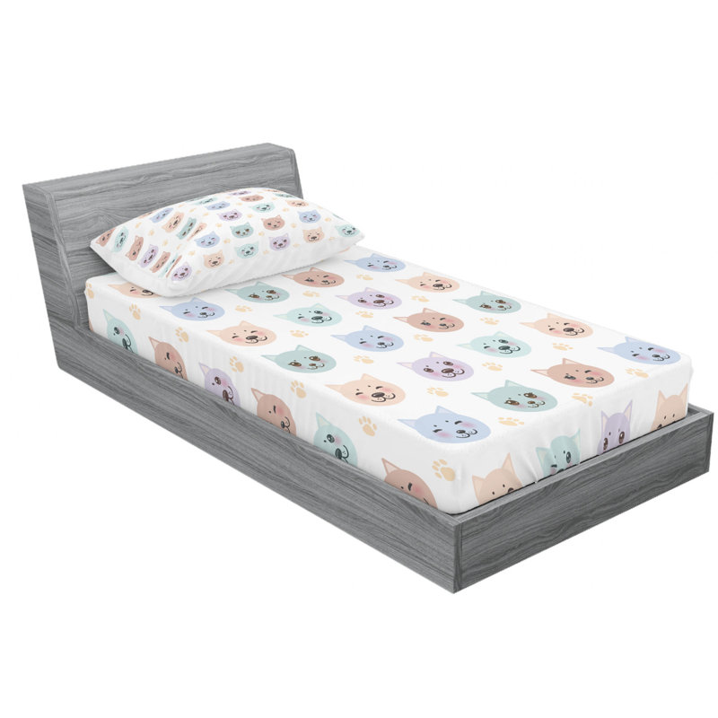 White Cat Print Microfiber Twin XL Sheet Set