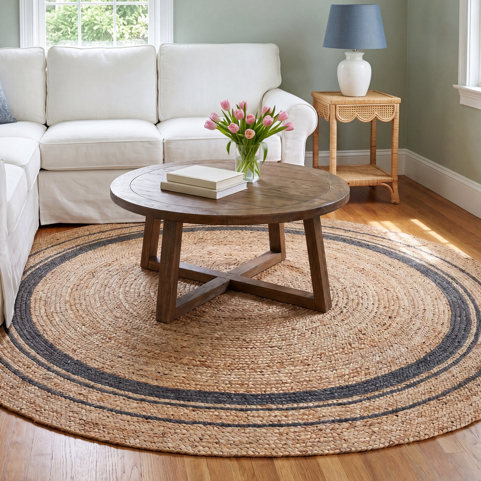 Aldridge Hand-Braided Geometric Jute Rug, Round 6'