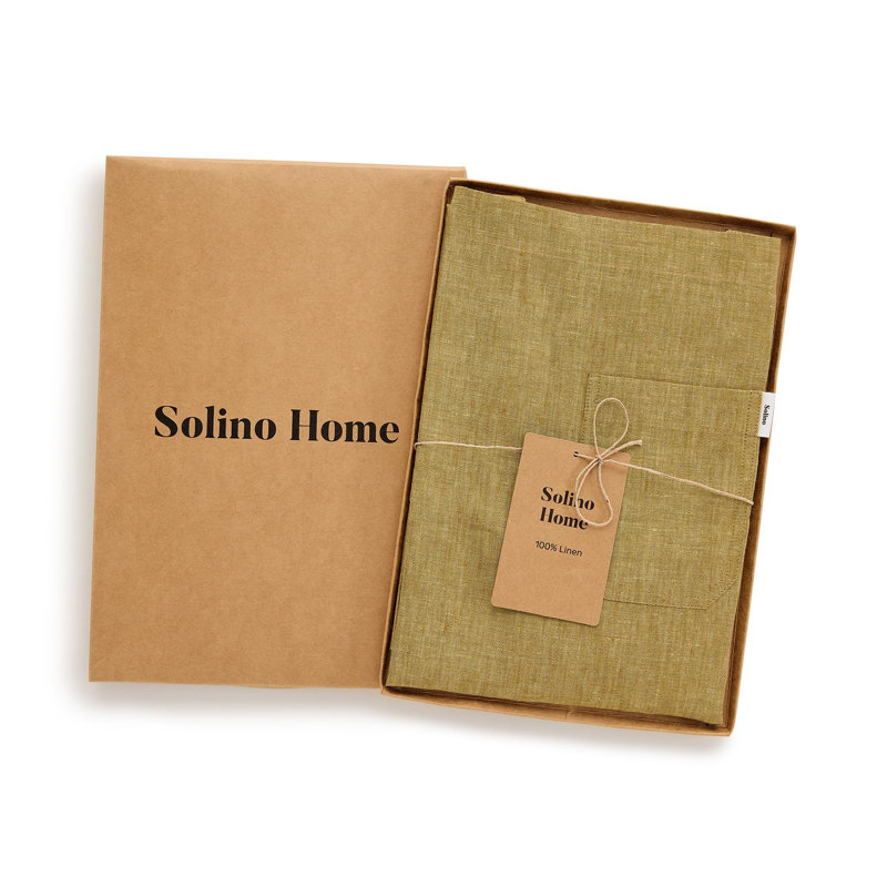 Classic Linen Bib Apron - 100% Pure Linen Apron, Olive/Brown