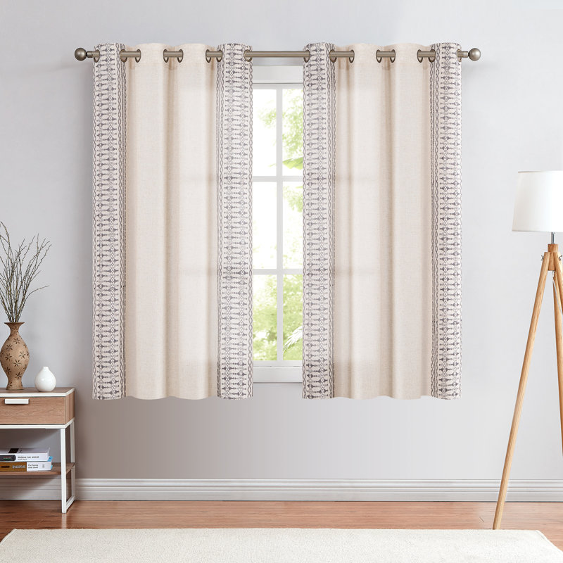 Kidist Linen Semi-Sheer Rod Pocket Curtain Pair, 50" W x 63" L, Gray/Beige