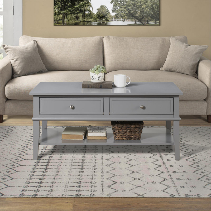 Clarice Four Leg Coffee Table with Storage, Grey
