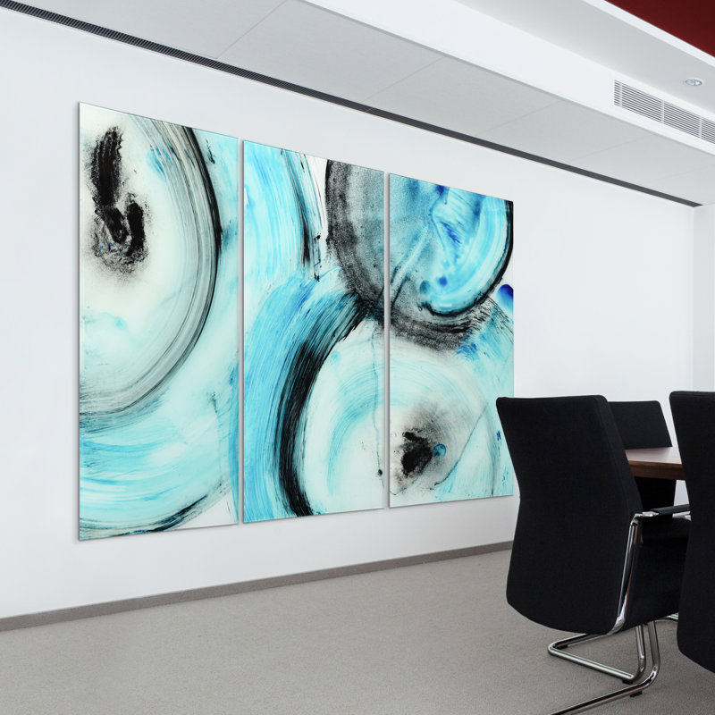 "Ripple Effect IV ABC", ensemble d'art graphique mural en verre trempé flottant sans cadre