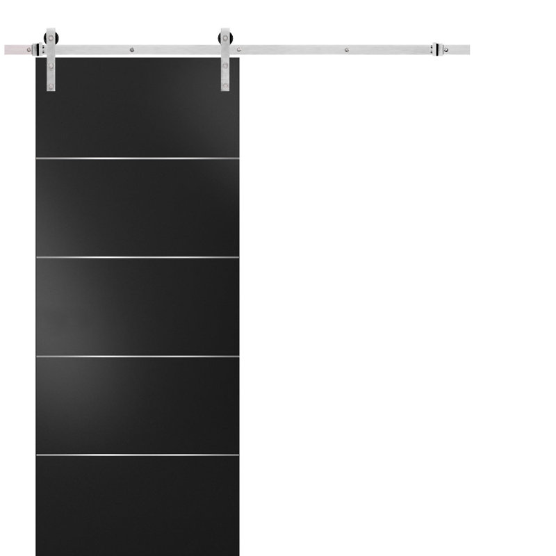 Porte de grange noire Planum avec trousse de quincaillerie d'installation Planum, L 18 po x H 96 po, Argent