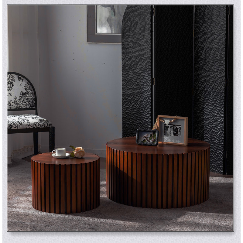 Table basse ronde moderne en bois pour les petits salons, H 15,75 po x l 47,25 po x P 47,25 po, Walnut Duplicate