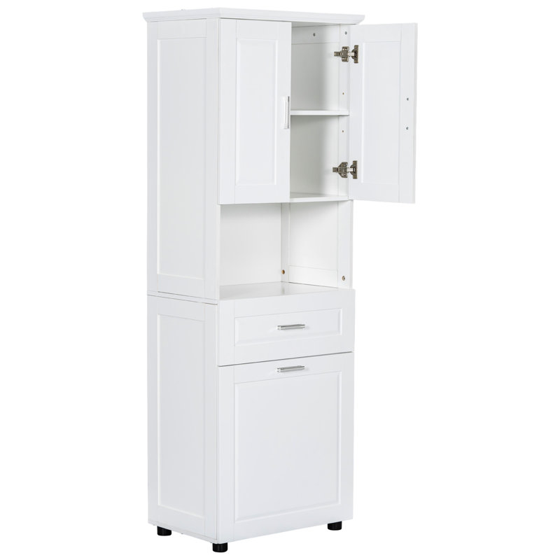 Armoire de salle de bain avec panier à linge - blanc, espace de rangement spacieux et blanc