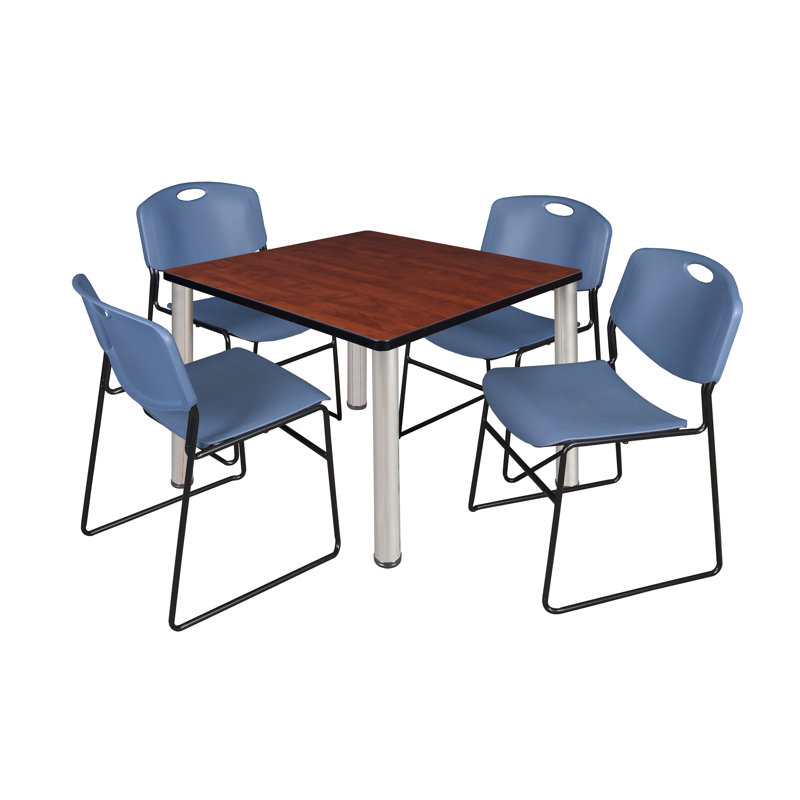 Ensemble de table de salle à manger et de chaises Albaugh, H 29 po x l 36 po x P 36 po, Cerisier, Chrome