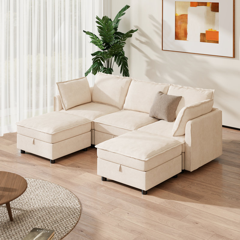 Canapé modulaire en U avec rembourrage en U en chenille 97,2 po Keswick, Beige