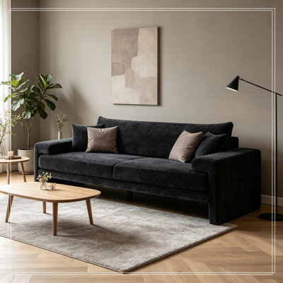 Chenille Upholstered 3-Seater Sofa with Wide Armrests
