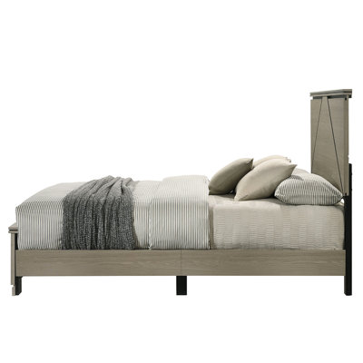 Grand lit de style contemporain avec tête de lit à DEL, finition grise, nouveau design, sommier tapissier requis, structure en bois, style moderne d'une profondeur de 85 po, mobilier de chambre à coucher,