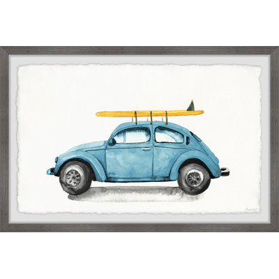 «Kinsley Beetle and Surfboard», reproduction encadrée