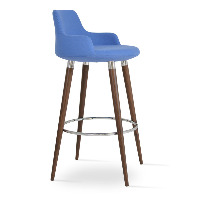 Dervish Counter & Bar Stool, Walnut, Wool-Sky Blue, Bar Stool (29.5" Seat Height)