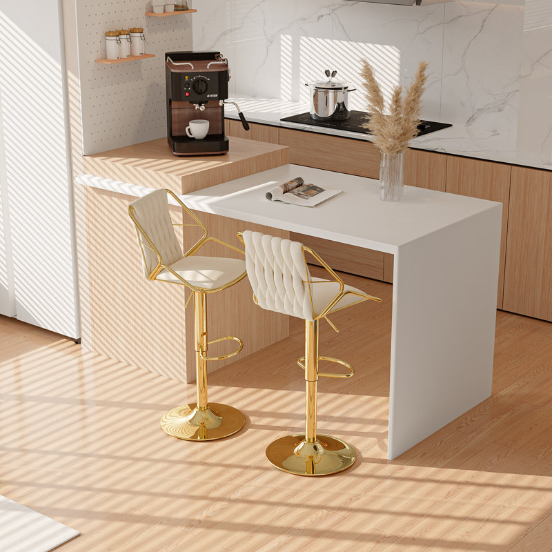 Bengiman Swivel Upholstered Velvet Adjustable Height Bar Stool, Beige, 4