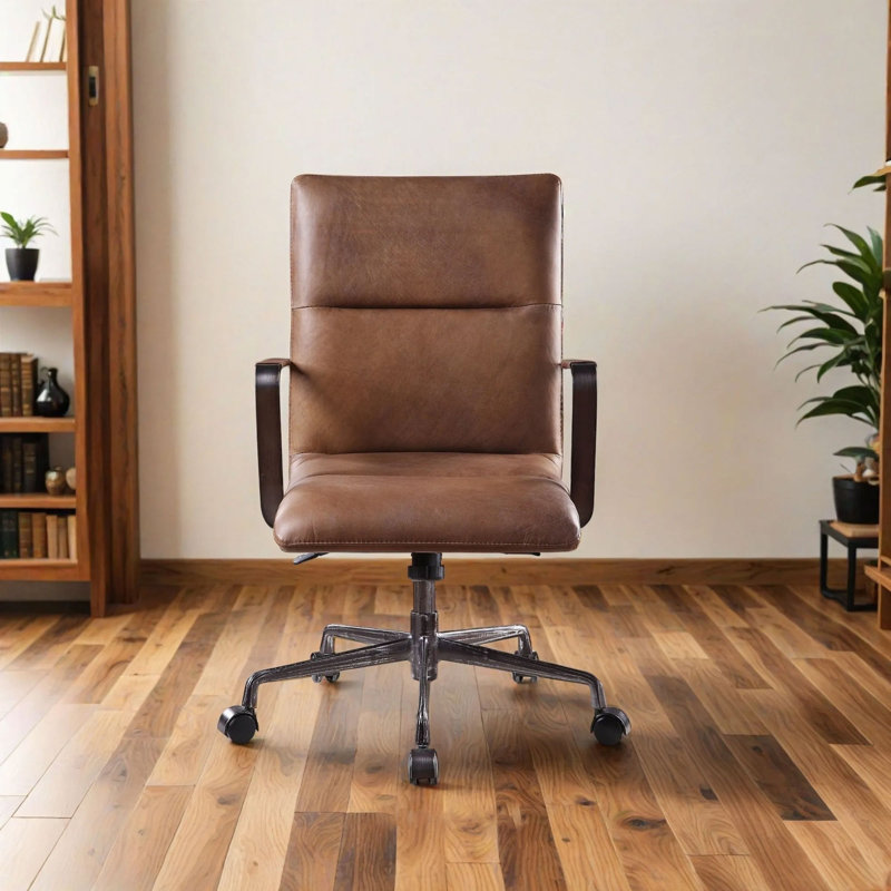 Fauteuil de direction industriel capitonné avec base 5 étoiles Sandre, Chocolat rétro