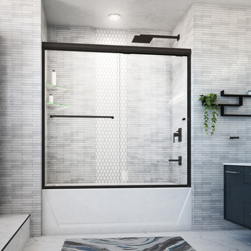 Porte de baignoire sans cadre Bypass 60 "x 57,5" Ete, Bronze huilé anodisé, Vers la droite