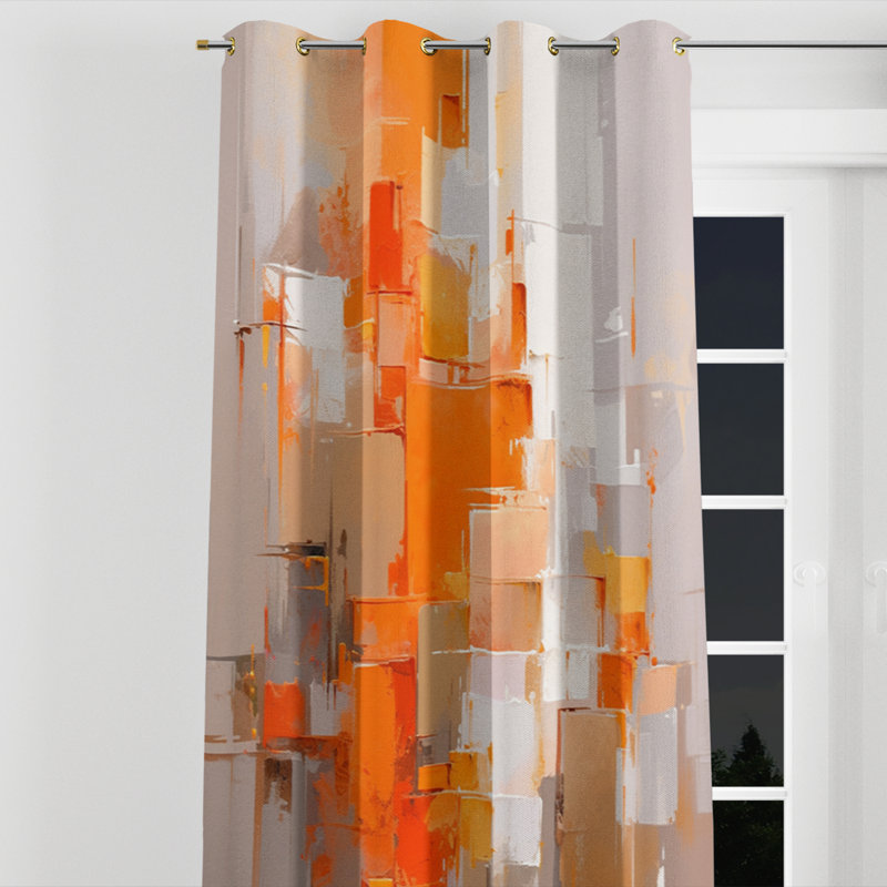 Rideaux orange occultant avec œillets - 1 panneau orange et brun, L 52 po x L 90 po, Œillets dorés