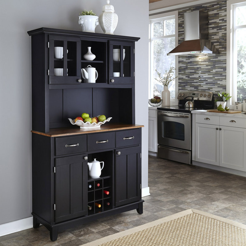Sideboard with Bar Hutch, Cottage Oak, Black