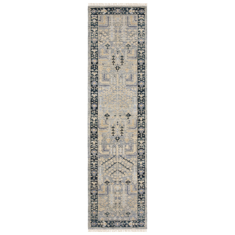 Tapis traditionnel gris / bleu Gowen, Tapis de couloir 2 pi 6 po x 10 pi