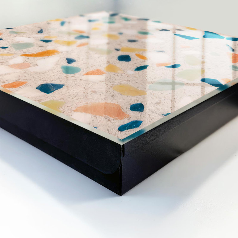 Key storage box, Opens to the left, 30x30x5, Black, Colorful spots on a bleft background full of energy, 