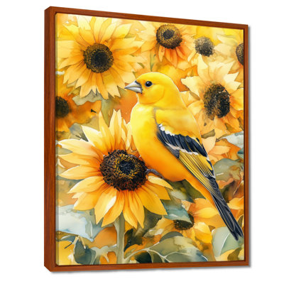 Tournesol, toile, chardonneret, art mural