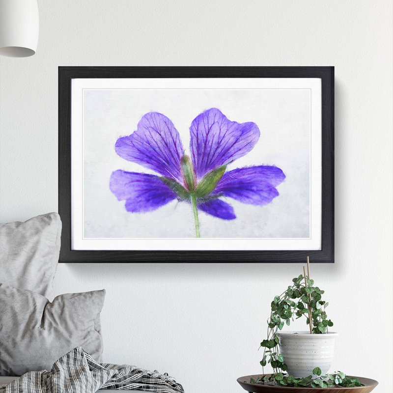 Purple Geranium Flower - Picture Frame Painting Print, 62cm H x 87cm W x 2cm D, Black Framed