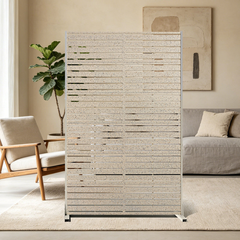 Paravent d'extérieur à 6 panneaux, 115,5 cm x 183 cm, autoportant, motif floral à persiennes, panneaux en PEHD et cadre en acier pour terrasse, jardin ou abri de climatisation - Gris rouille clair